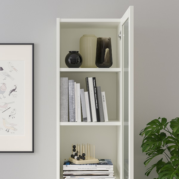 IKEA BILLY / OXBERG bookcase with glass-door, white/glass, 15 3/4x11 3/4x79 1/2 in , IKEA Sale | 04813ZYES