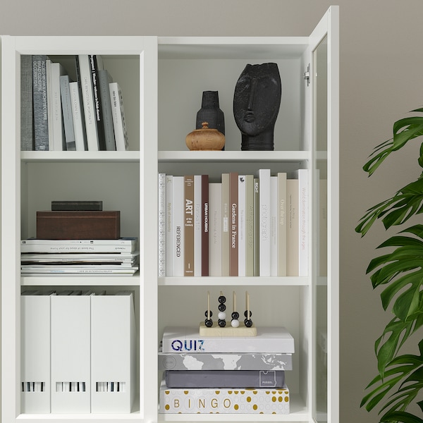 IKEA BILLY / OXBERG bookcase with panel/glass doors, white, 31 1/2x11 3/4x79 1/2 in , IKEA Sale | 01794QYDX