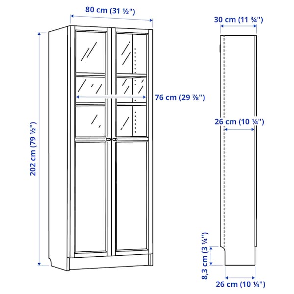 IKEA BILLY / OXBERG bookcase with panel/glass doors, white, 31 1/2x11 3/4x79 1/2 in , IKEA Sale | 01794QYDX