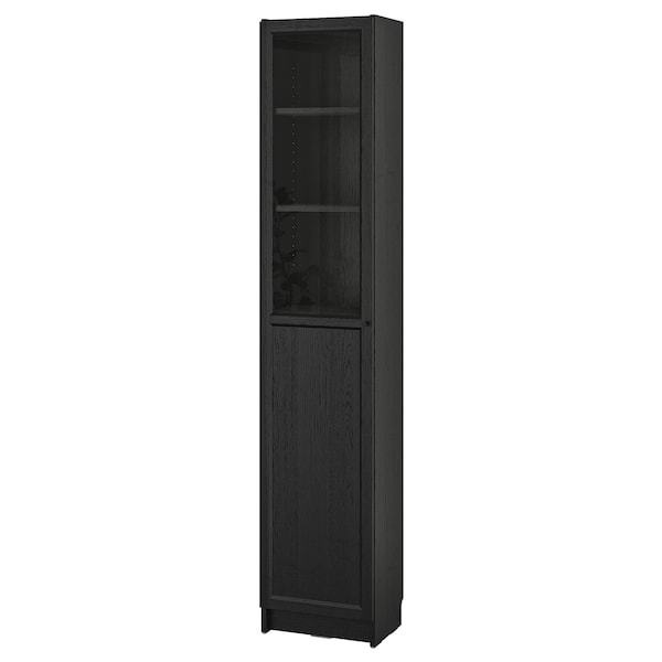 IKEA BILLY / OXBERG bookcase with panel/glass door, black oak effect, 15 3/4x11 3/4x79 1/2 in , IKEA Sale | 19576QBAO