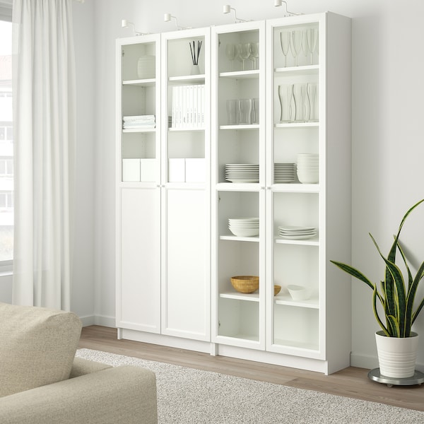 IKEA BILLY / OXBERG bookcase with panel/glass doors, white/glass, 63x11 3/4x79 1/2 in , IKEA Sale | 27389RYIZ