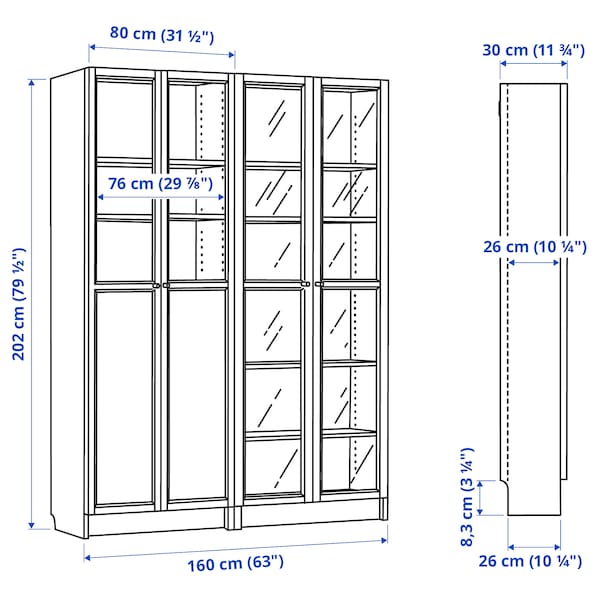 IKEA BILLY / OXBERG bookcase with panel/glass doors, white/glass, 63x11 3/4x79 1/2 in , IKEA Sale | 27389RYIZ