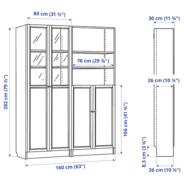 IKEA BILLY / OXBERG bookcase with panel/glass doors, dark brown oak effect/clear glass, 63x11 3/4x79 1/2 in , IKEA Sale | 21894MLWB