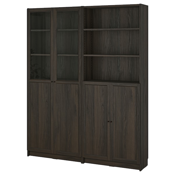 IKEA BILLY / OXBERG bookcase with panel/glass doors, dark brown oak effect/clear glass, 63x11 3/4x79 1/2 in , IKEA Sale | 21894MLWB