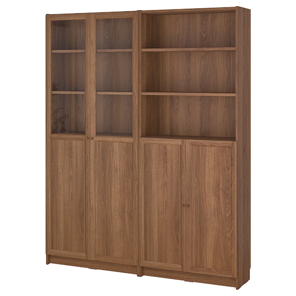 IKEA BILLY / OXBERG bookcase with panel/glass doors, brown walnut effect/clear glass, 63x11 3/4x79 1/2 in , IKEA Sale | 35841UZAW