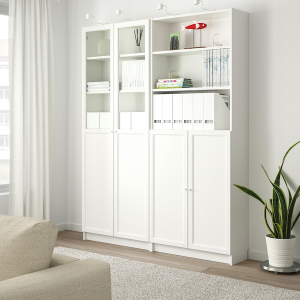 IKEA BILLY / OXBERG bookcase with panel/glass doors, white, 63x11 3/4x79 1/2 in , IKEA Sale | 04236TPER