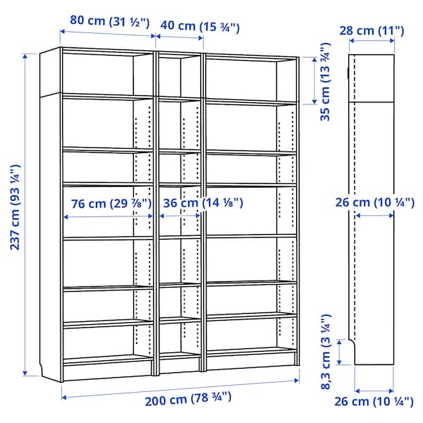 IKEA BILLY bookcase comb w extension units, birch effect, 78 3/4x11x93 1/4 in , IKEA Sale | 05628VBHS