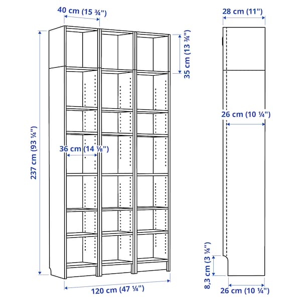 IKEA BILLY bookcase comb w extension units, brown walnut effect, 47 1/4x11x93 1/4 in , IKEA Sale | 85091AGMS