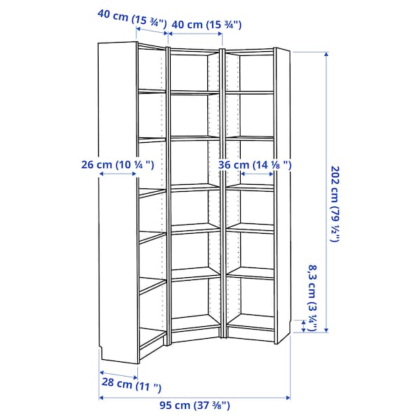 IKEA BILLY bookcase combination/crn solution, white, 37 3/8/37 3/8x11x79 1/2 in , IKEA Sale | 86923ZNJH