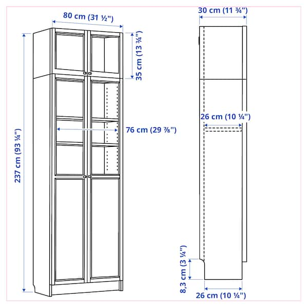 IKEA BILLY bookcase w hght ext ut/pnl/glss drs, white, 31 1/2x11 3/4x93 1/4 in , IKEA Sale | 38751HAPS