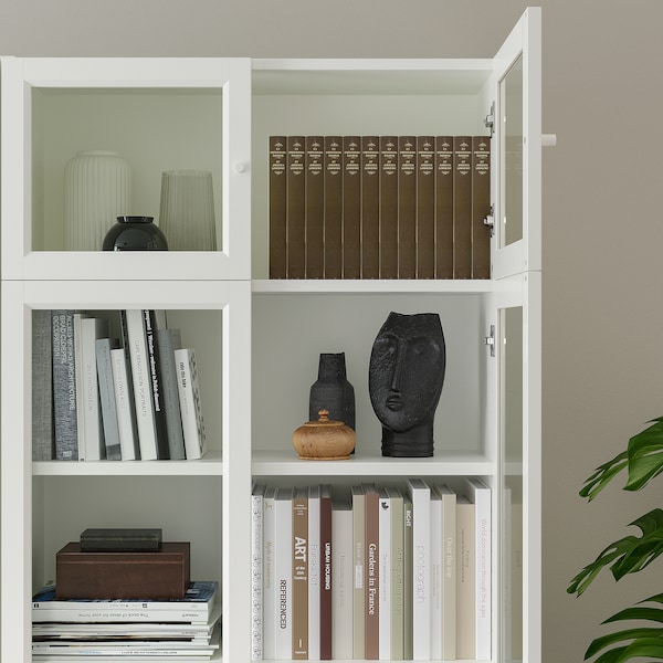 IKEA BILLY bookcase w hght ext ut/pnl/glss drs, white, 31 1/2x11 3/4x93 1/4 in , IKEA Sale | 38751HAPS