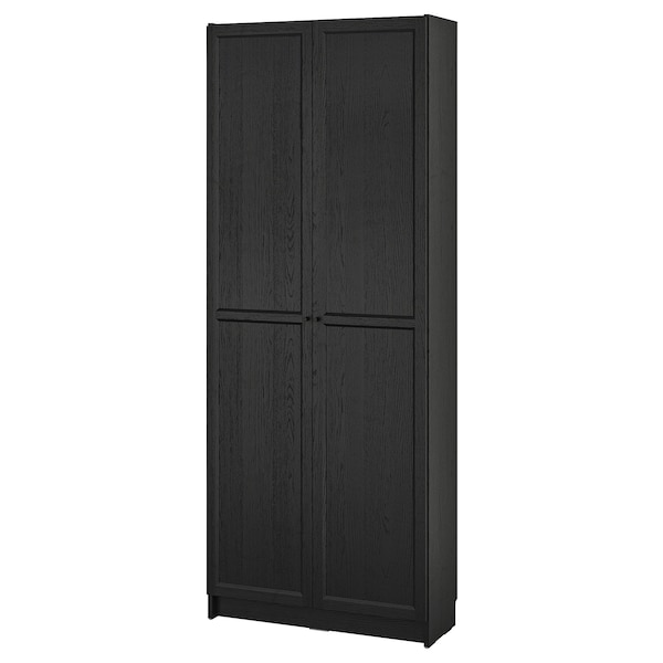 IKEA BILLY bookcase with doors, black oak effect, 31 1/2x11 3/4x79 1/2 in , IKEA Sale | 90125ZWGA