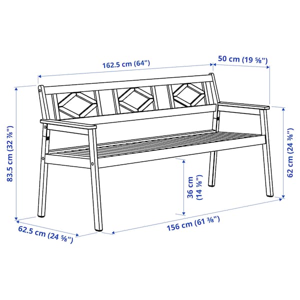 IKEA BONDHOLMEN bench with backrest, outdoor, gray , IKEA Sale | 16730MWDN