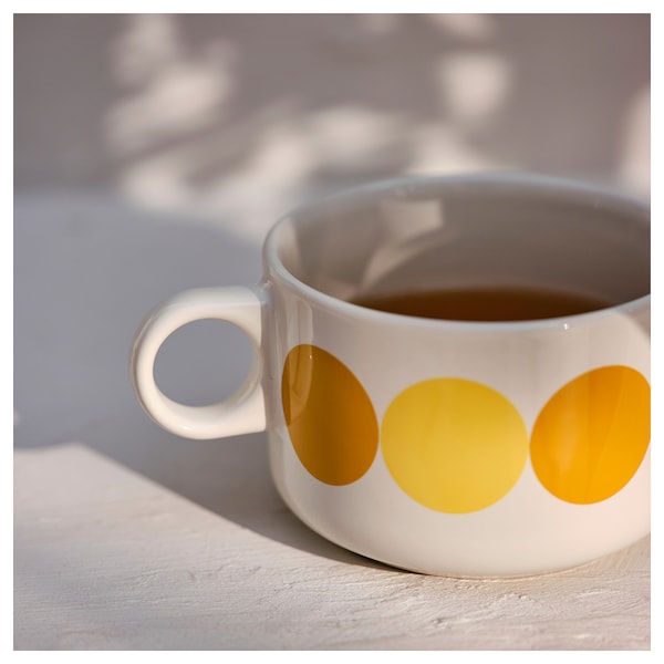 IKEA BRÖGGAN mug, dot pattern white/yellow, 9 oz , IKEA Sale | 26840RYBK