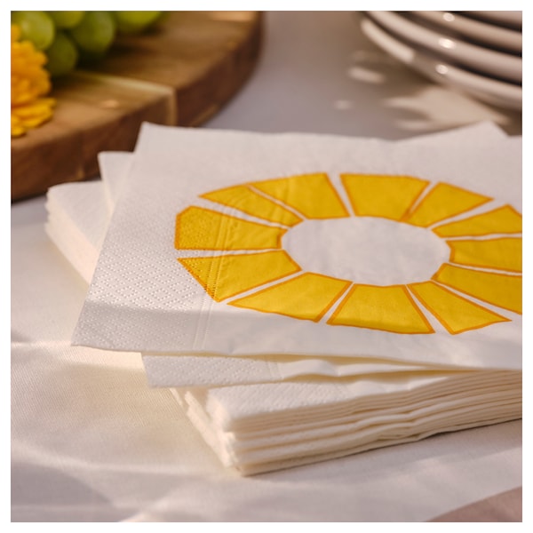 IKEA BRÖGGAN paper napkin, white/yellow, 13x13 in, 30 pack , IKEA Sale | 86105VZFP