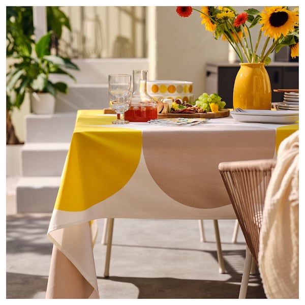 IKEA BRÖGGAN tablecloth, dot pattern white/yellow, 57x126 in , IKEA Sale | 28956JLAM