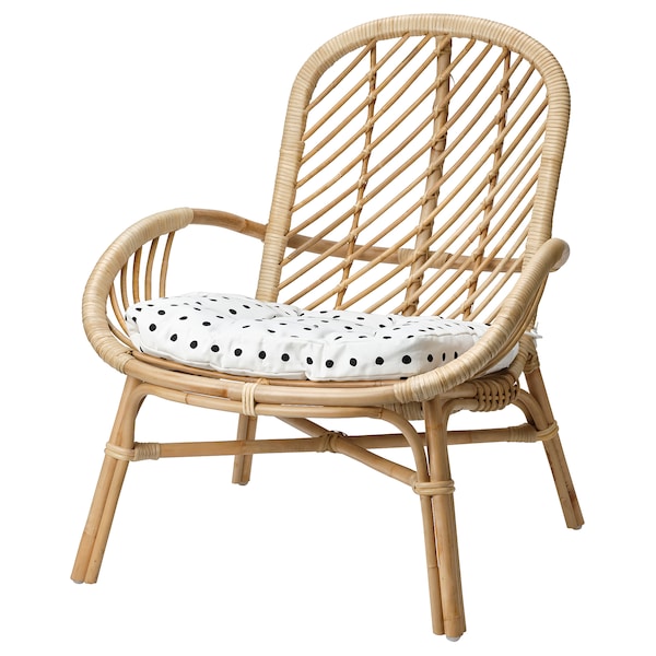 IKEA BROBOCK / BJÖRKTRAST chair with cushion, rattan white/black , IKEA Sale | 79310RFSL