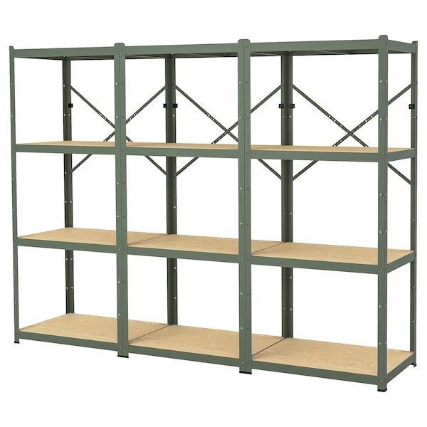 IKEA BROR shelving unit, gray-green/pine plywood, 100x21 5/8x74 3/4 in , IKEA Sale | 65418UFVB