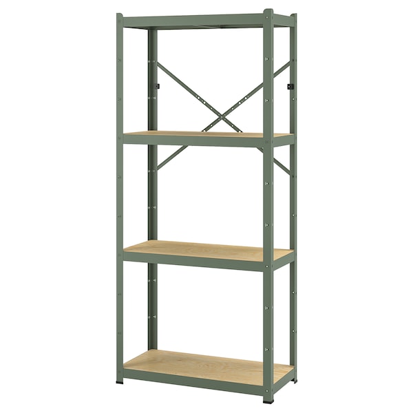 IKEA BROR shelving unit, gray-green/pine plywood, 33 1/2x15 3/4x74 3/4 in , IKEA Sale | 37012ZDHE