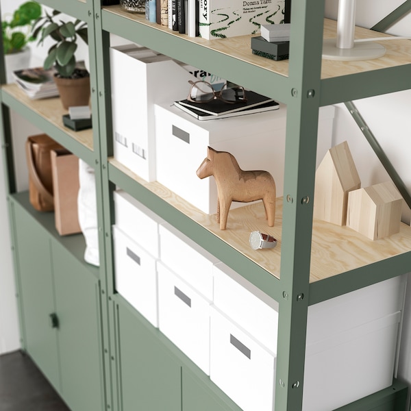 IKEA BROR shelving unit, gray-green/pine plywood, 100x15 3/4x74 3/4 in , IKEA Sale | 14520XJKD