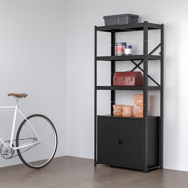 IKEA BROR shelving unit with cabinet, black, 33 1/2x15 3/4x74 3/4 in , IKEA Sale | 68357HENK