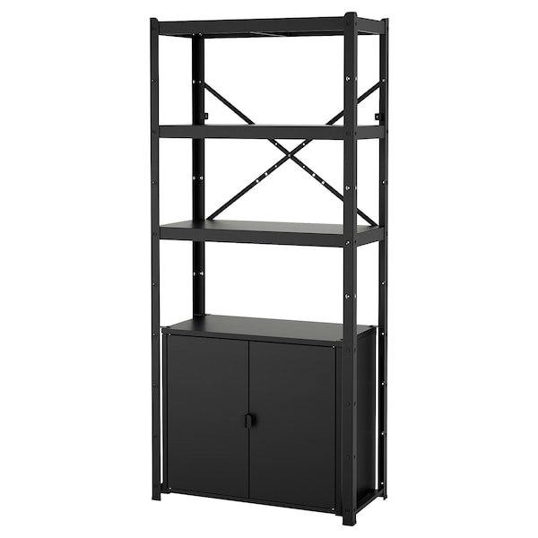 IKEA BROR shelving unit with cabinet, black, 33 1/2x15 3/4x74 3/4 in , IKEA Sale | 68357HENK