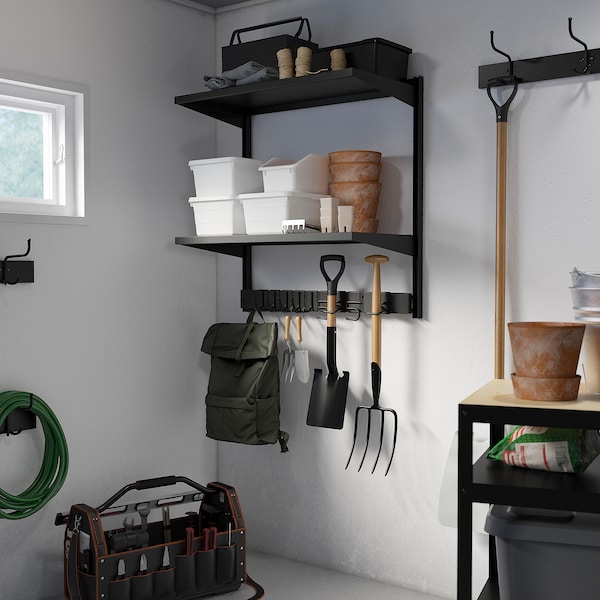 IKEA BROR wall shelf combination, with hooks/2 shelves/black, 34 1/2x17 3/4x35 3/8 in , IKEA Sale | 89026WBMT