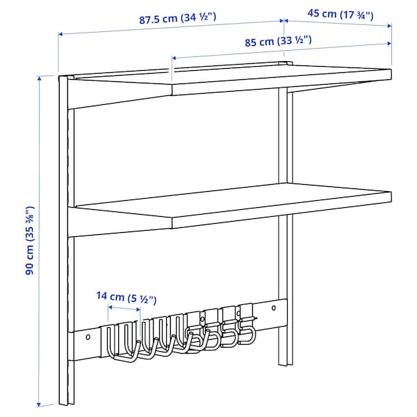 IKEA BROR wall shelf combination, with hooks/2 shelves/black, 34 1/2x17 3/4x35 3/8 in , IKEA Sale | 89026WBMT