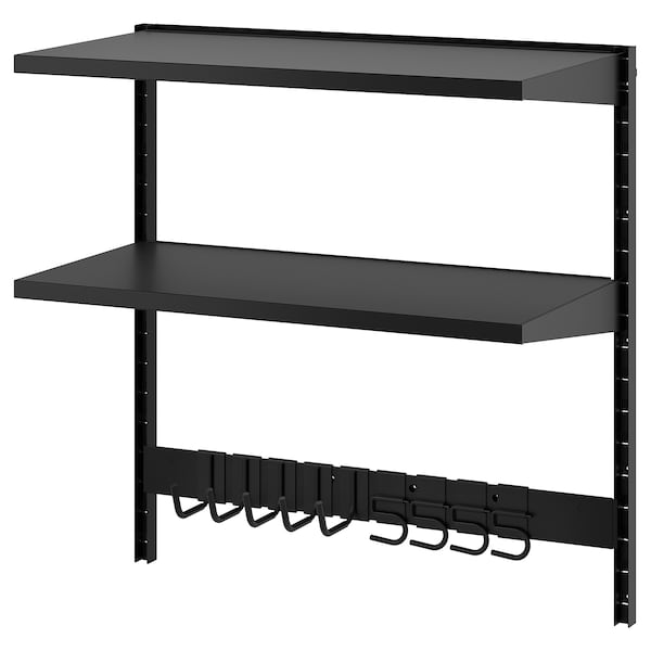 IKEA BROR wall shelf combination, with hooks/2 shelves/black, 34 1/2x17 3/4x35 3/8 in , IKEA Sale | 89026WBMT