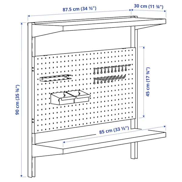 IKEA BROR wall shelf combination, with pegboard/2 shelves/black, 34 1/2x11 3/4x35 3/8 in , IKEA Sale | 01537RETP