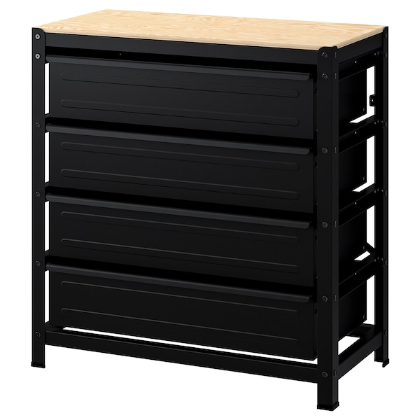 IKEA BROR work bench with drawers, black/pine plywood, 33 1/2x15 3/4x35 in , IKEA Sale | 18504LJEN