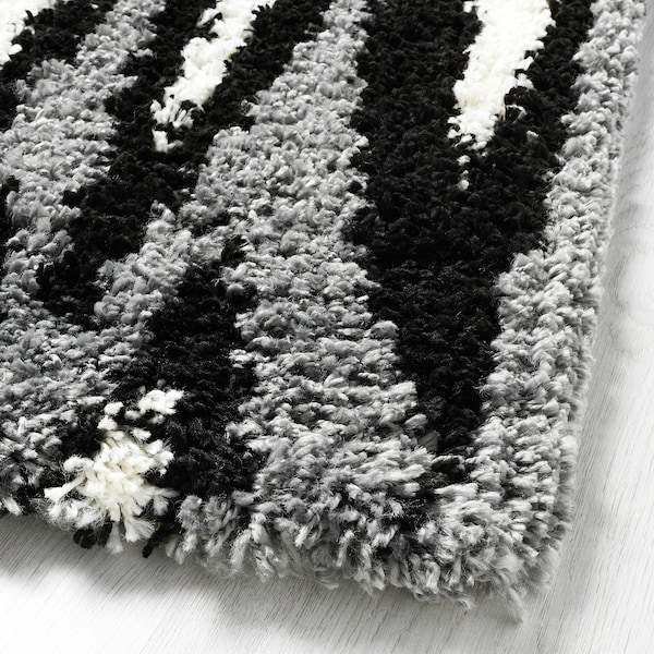 IKEA BULLERREMSA rug, high pile, black gray/white, 4'4 inx6'5 in , IKEA Sale | 48603ADGK