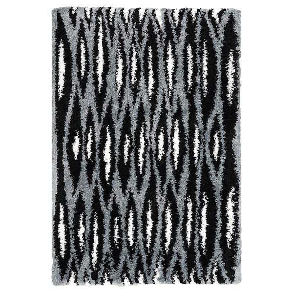 IKEA BULLERREMSA rug, high pile, black gray/white, 4\'4 inx6\'5 in , IKEA Sale | 48603ADGK