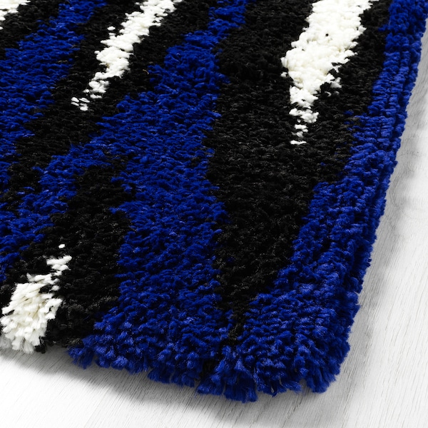 IKEA BULLERREMSA rug, high pile, blue white/black, 4'4 inx6'5 in , IKEA Sale | 89140HKZU