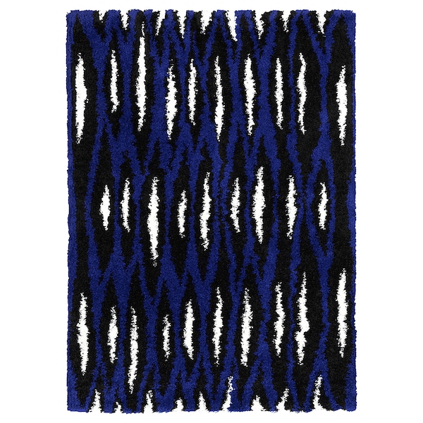 IKEA BULLERREMSA rug, high pile, blue white/black, 4\'4 inx6\'5 in , IKEA Sale | 89140HKZU