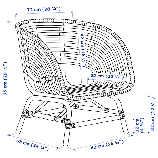 IKEA BUSKBO armchair, rattan/Djupvik white , IKEA Sale | 35649CYSH