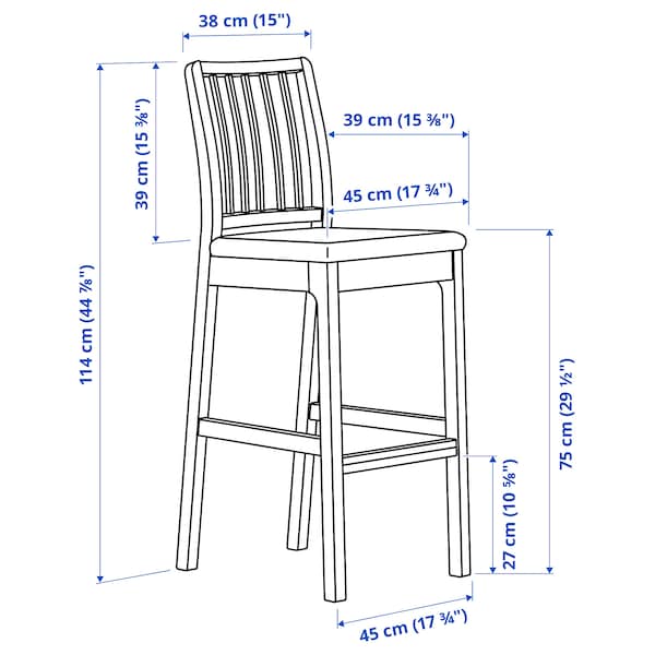 IKEA EKEDALEN Bar stool with backrest, dark brown, Orrsta light gray, Width: 17  3/4 in. Order here! , IKEA Sale | 43295EVXZ