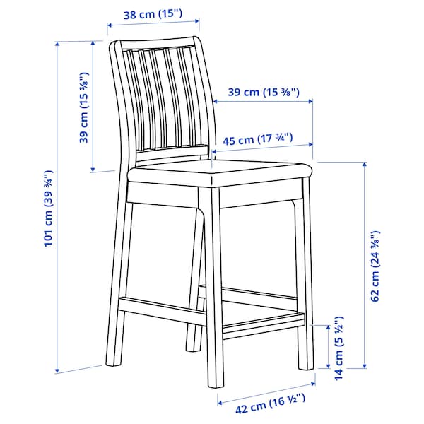 IKEA EKEDALEN bar stool with backrest, dark brown/Orrsta light gray, 24 3/8 in , IKEA Sale | 76209SMDX