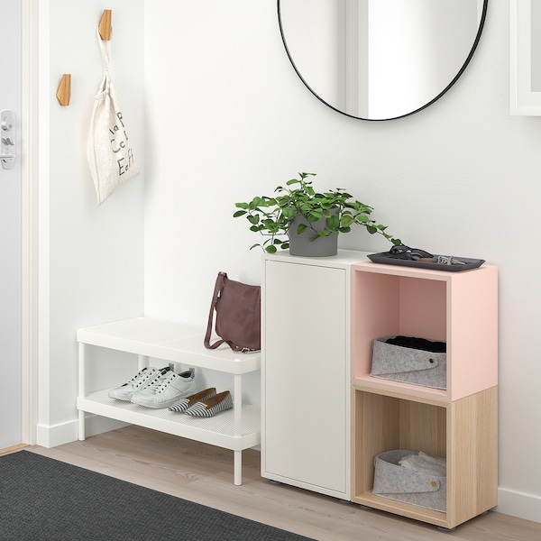 IKEA EKET storage combination with feet, white/pale pink/white stained oak effect, 27 1/2x13 3/4x28 3/8 in , IKEA Sale | 24910XEVQ