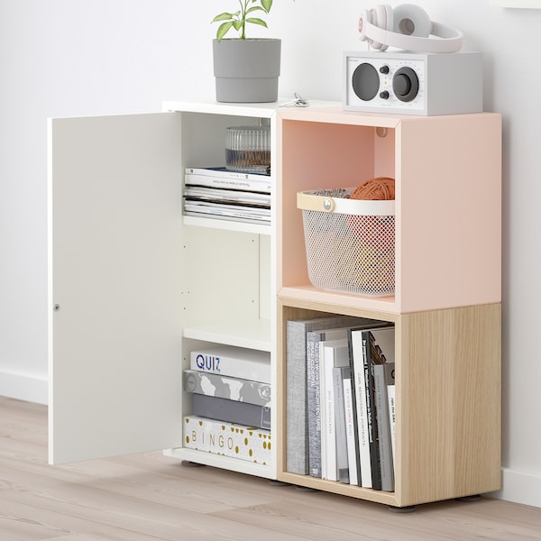 IKEA EKET storage combination with feet, white/pale pink/white stained oak effect, 27 1/2x13 3/4x28 3/8 in , IKEA Sale | 24910XEVQ