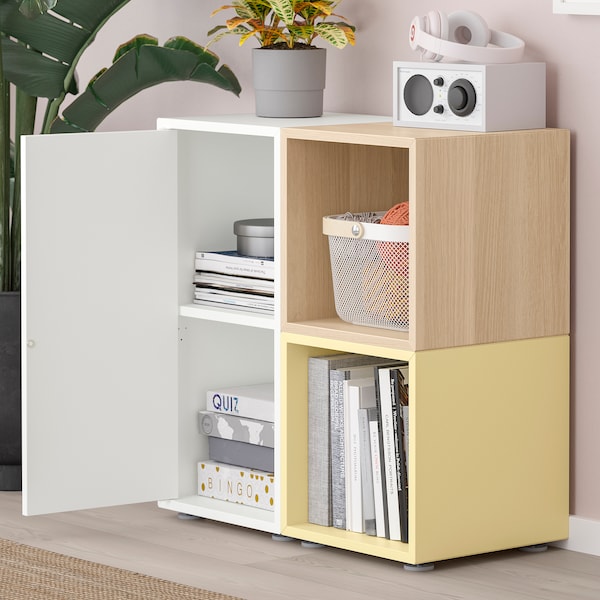 IKEA EKET storage combination with feet, white/stained oak effect pale yellow, 27 1/2x13 3/4x28 3/8 in , IKEA Sale | 47169RMZH