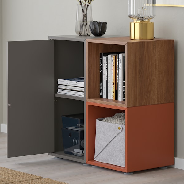 IKEA EKET storage combination with feet, dark gray/walnut effect red-brown, 27 1/2x13 3/4x28 3/8 in , IKEA Sale | 29043EYHK