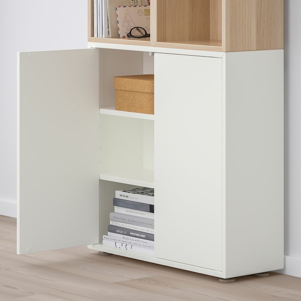 IKEA EKET storage combination with feet, white/white stained oak effect, 27 1/2x13 3/4x42 1/8 in , IKEA Sale | 49527IWUL