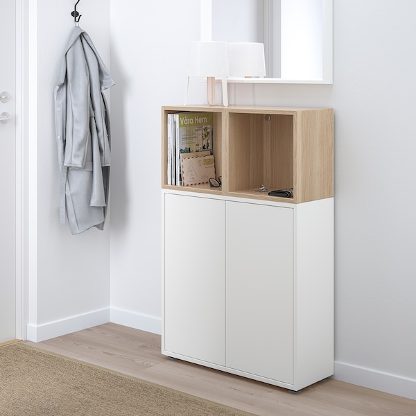 IKEA EKET storage combination with feet, white/white stained oak effect, 27 1/2x13 3/4x42 1/8 in , IKEA Sale | 49527IWUL