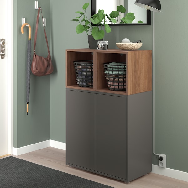 IKEA EKET storage combination with feet, dark gray/walnut effect, 27 1/2x13 3/4x42 1/8 in , IKEA Sale | 34872VGMN