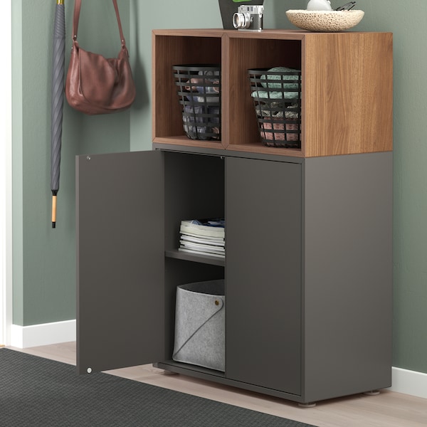 IKEA EKET storage combination with feet, dark gray/walnut effect, 27 1/2x13 3/4x42 1/8 in , IKEA Sale | 34872VGMN