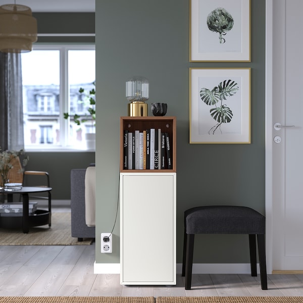 IKEA EKET storage combination with feet, white/walnut effect, 13 3/4x13 3/4x42 1/8 in , IKEA Sale | 19376SKMF