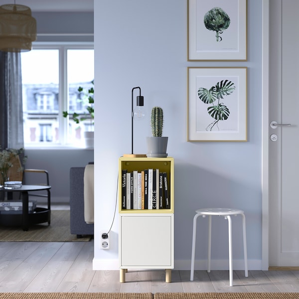 IKEA EKET storage combination with legs, white pale yellow/wood, 13 3/4x13 3/4x31 1/2 in , IKEA Sale | 54603LAOZ