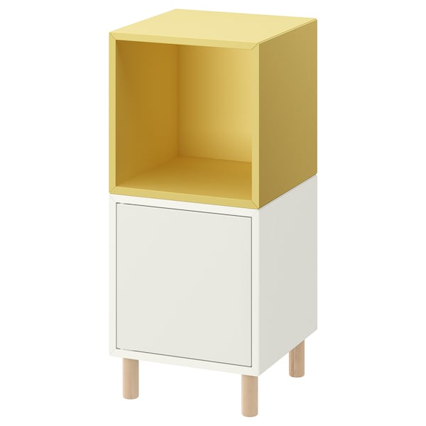 IKEA EKET storage combination with legs, white pale yellow/wood, 13 3/4x13 3/4x31 1/2 in , IKEA Sale | 54603LAOZ