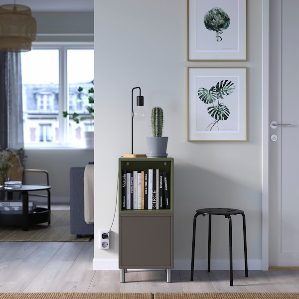 IKEA EKET storage combination with legs, dark gray gray-green/metal, 13 3/4x13 3/4x31 1/2 in , IKEA Sale | 13640YUHB